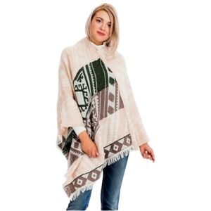 Tan (Green & Brown) Aztec Poncho